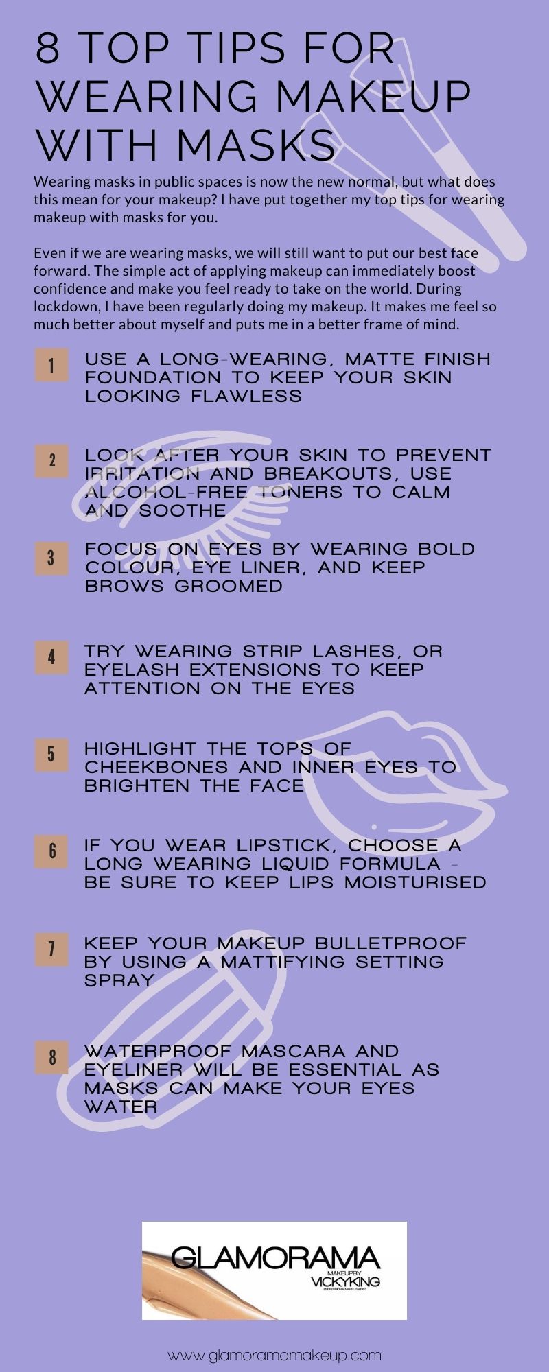 8 top tips for how to wear makeup with a
 mask infographic
