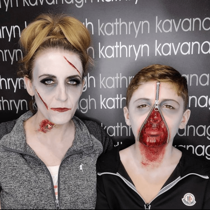 Halloween Makeup Liverpool - zombie makeup on a woman and zipper face makeup with blood on a child